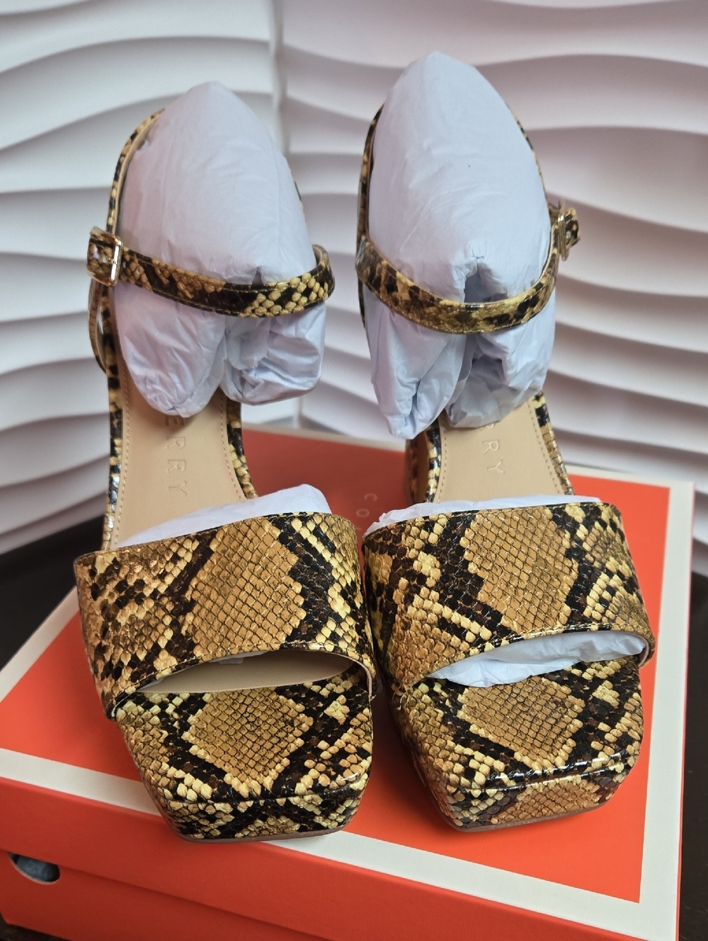 Katy Perry Collections The Square Open Sandal Snake-Print Embossed